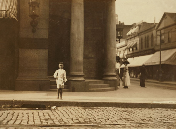 1911 August 22 - John Sims 7 year old news boy in New Bedford, Ma. www.WhalingCity.net